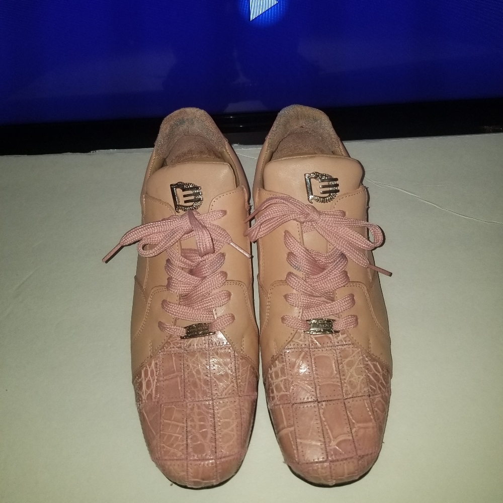 David Eden crocodile patch and leather sneakers